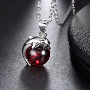 Sterling silver red natural stone Dolphin Pendant